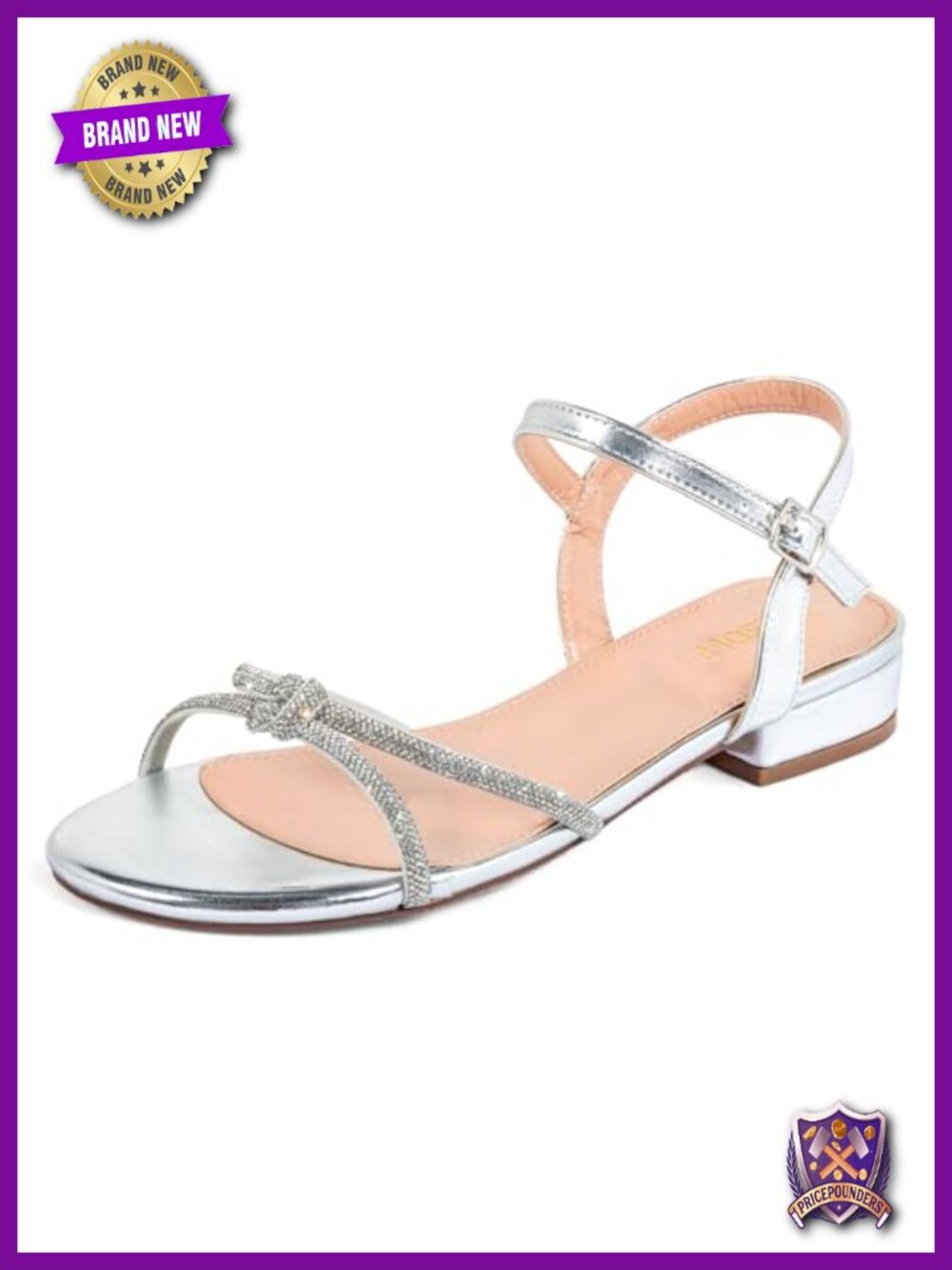 Wide Width Sparkly Rhinestone Sandals Low Block Heel Ankle Strap Comfort Dressy